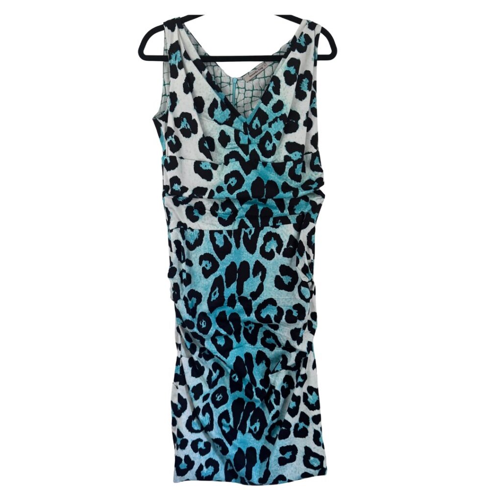 Samantha Sung New York Teal Leopard Print Midi Dress Size 8